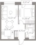 Планировка 2-комнатной квартиры, 42,44 м2