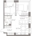 Планировка 3-комнатной квартиры, 58,2 м2