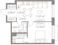 Планировка 1-комнатной квартиры, 42,93 м2