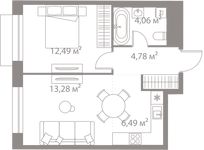 Планировка 1-комнатной квартиры, 41,1 м2