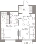 Планировка 1-комнатной квартиры, 39,35 м2