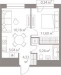 Планировка 1-комнатной квартиры, 36,62 м2