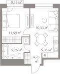 Планировка 1-комнатной квартиры, 36,76 м2