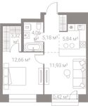 Планировка 1-комнатной квартиры, 43,41 м2