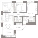 Планировка 3-комнатной квартиры, 82,99 м2