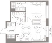 Планировка 1-комнатной квартиры, 40,58 м2