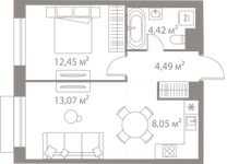 Планировка 1-комнатной квартиры, 42,48 м2