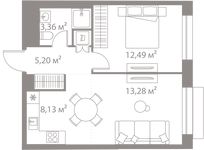 Планировка 1-комнатной квартиры, 42,46 м2