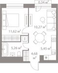 Планировка 1-комнатной квартиры, 37,62 м2