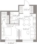 Планировка 1-комнатной квартиры, 38,86 м2