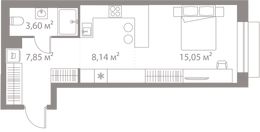 Планировка квартиры студии, 34,64 м2
