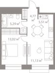 Планировка 1-комнатной квартиры, 39,72 м2