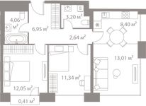 Планировка  2-комнатной квартиры, 62,06 м2