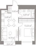 Планировка  1-комнатной квартиры, 39,72 м2
