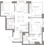 Планировка  3-комнатной квартиры, 72,61 м2