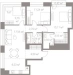 Планировка  3-комнатной квартиры, 81,04 м2