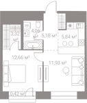 Планировка  1-комнатной квартиры, 43,41 м2