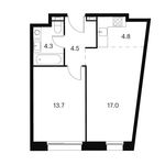 Планировка  1-комнатной квартиры, 44,3 м2