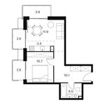 Планировка  1-комнатной квартиры, 49,1 м2