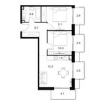 Планировка  2-комнатной квартиры, 65,2 м2