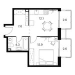 Планировка  1-комнатной квартиры, 42,1 м2