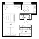 Планировка  1-комнатной квартиры, 49,2 м2