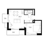 Планировка  2-комнатной квартиры, 45,4 м2