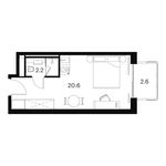 Планировка  1-комнатной квартиры, 25,4 м2