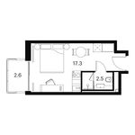 Планировка  1-комнатной квартиры, 22,4 м2