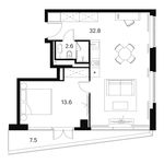 Планировка  2-комнатной квартиры, 56,5 м2