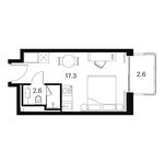 Планировка  1-комнатной квартиры, 22,5 м2