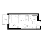 Планировка  1-комнатной квартиры, 25,3 м2