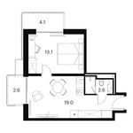 Планировка  2-комнатной квартиры, 41,4 м2