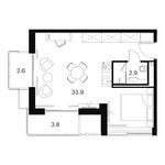 Планировка  1-комнатной квартиры, 43,2 м2