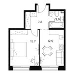 Планировка  1-комнатной квартиры, 39,5 м2