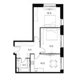 Планировка  2-комнатной квартиры, 57,8 м2