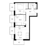 Планировка  2-комнатной квартиры, 67 м2