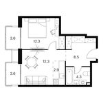 Планировка  1-комнатной квартиры, 45,5 м2