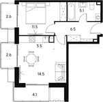 Планировка  1-комнатной квартиры, 50,4 м2