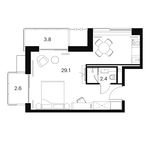 Планировка  1-комнатной квартиры, 37,9 м2