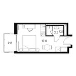 Планировка  1-комнатной квартиры, 22,7 м2