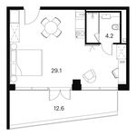 Планировка  1-комнатной квартиры, 45,9 м2