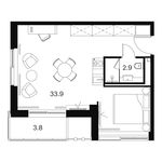 Планировка  1-комнатной квартиры, 40,6 м2