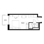 Планировка  1-комнатной квартиры, 25,1 м2