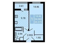 Планировка 1-комнатной квартиры, 35,38 м2