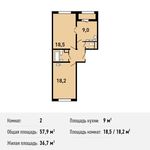 Планировка 2-комнатной квартиры, 58 м2