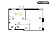 Планировка 2-комнатной квартиры, 61 м2