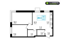 Планировка 2-комнатной квартиры, 61 м2