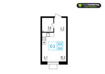 Планировка 1-комнатной квартиры, 24 м2