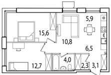 Планировка 2-комнатной квартиры, 60 м2